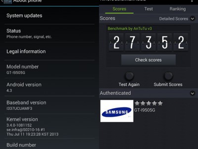       Android 4.3  Samsung Galaxy S IV 