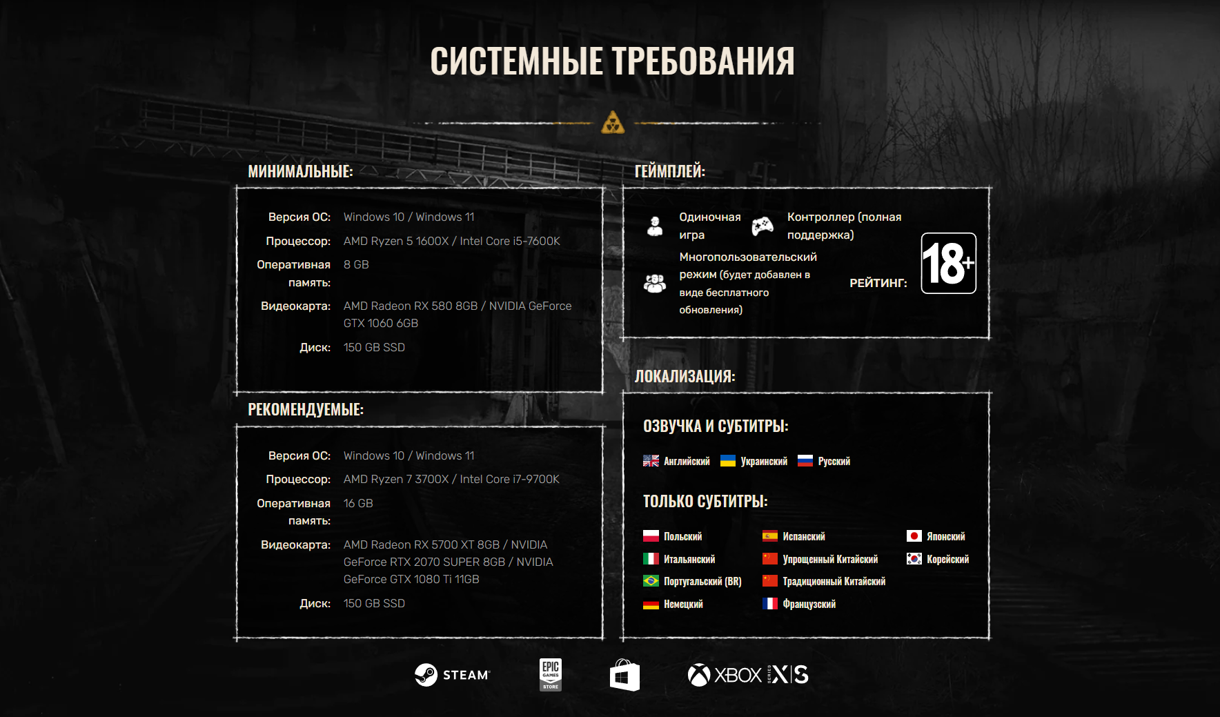 Системные требования S.T.A.L.K.E.R 2 оказались не финальными - 4PDA